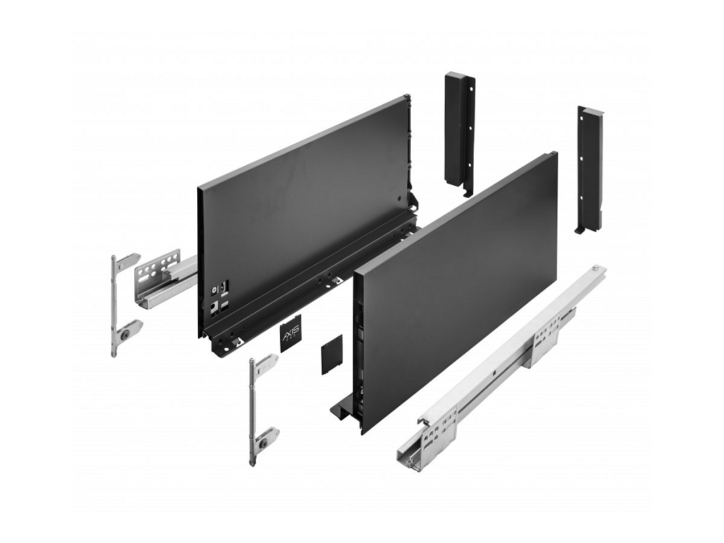 guide per cassetti axispro soft close con spondina nero b mm199 gtv.png Guide per cassetti Axispro Soft close estrazione totale portata kg.40 con Spondina Nero D mm.199 varie lunghezze | GTV - immagine 1
